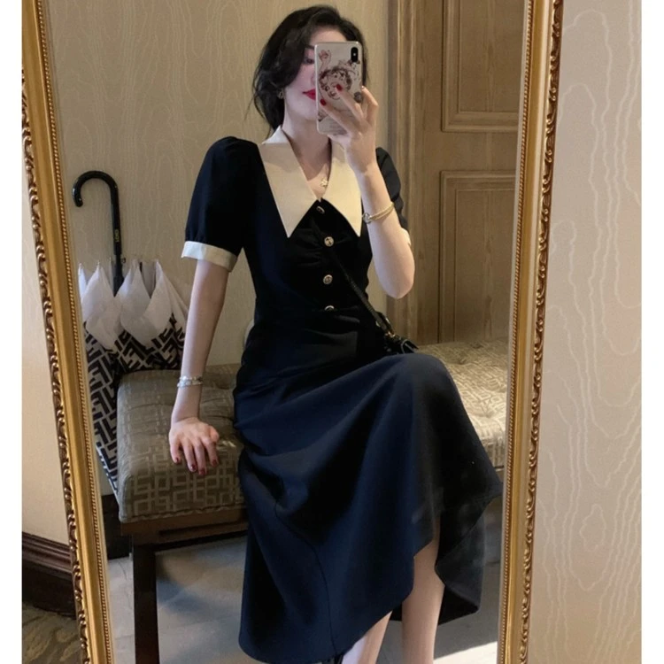 （现货）大码胖妹妹夏季新款女夏复古娃娃领高级感温柔茶歇裙1067