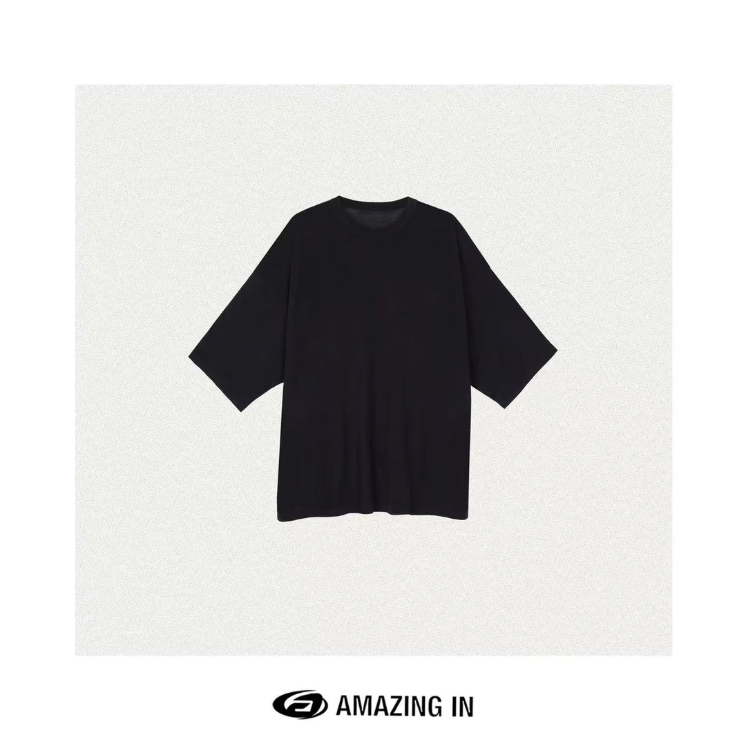 AMAZING IN | 羊毛 | 宽松慵懒圆领短袖T恤女A241217-RW-12055Z