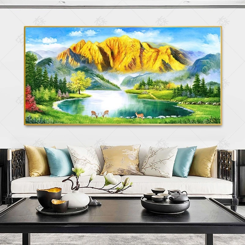 H56【聚宝盆】沙发客厅背景墙装饰画温山水书房房间挂画壁画