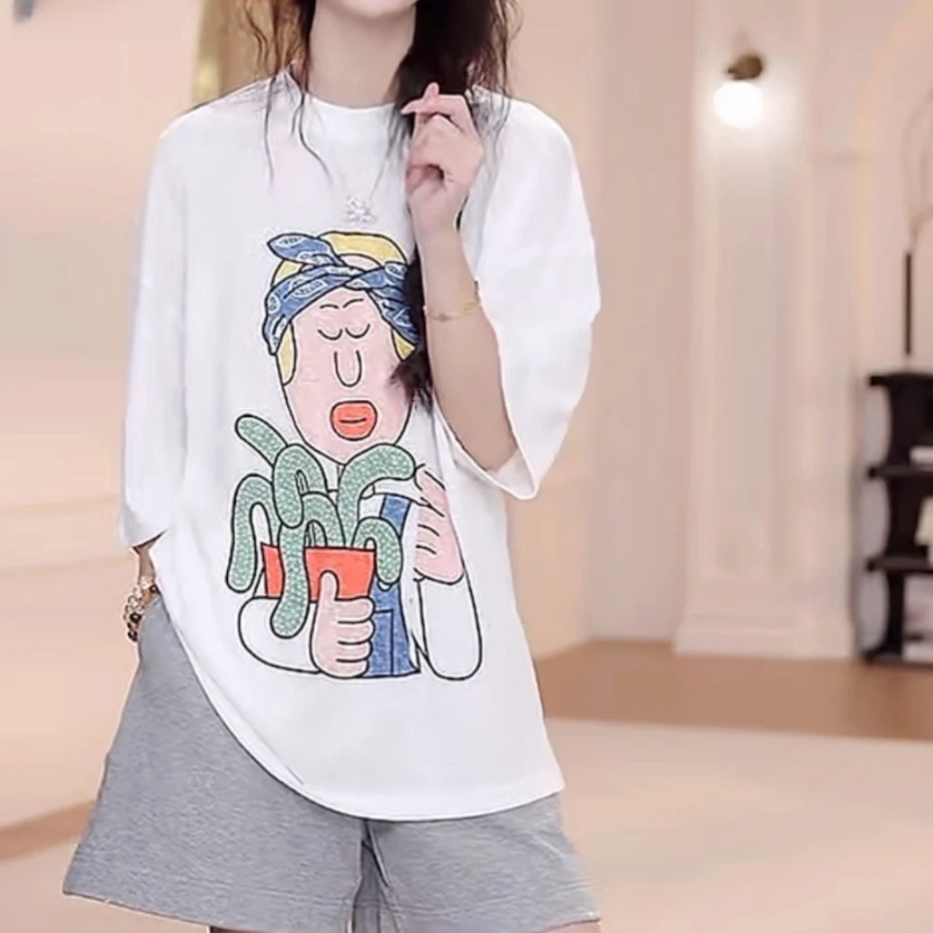 洋气衣服女夏季仙人掌图案短袖T恤上衣显瘦百搭休闲短裤套装