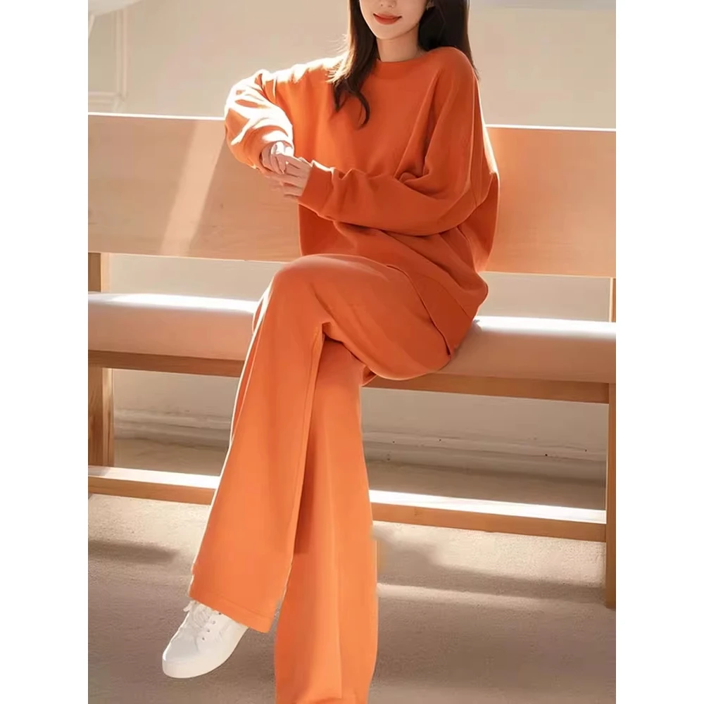 超火春装套装今年流行爆款新奇特又a又飒休闲显高橘色卫衣套装裤