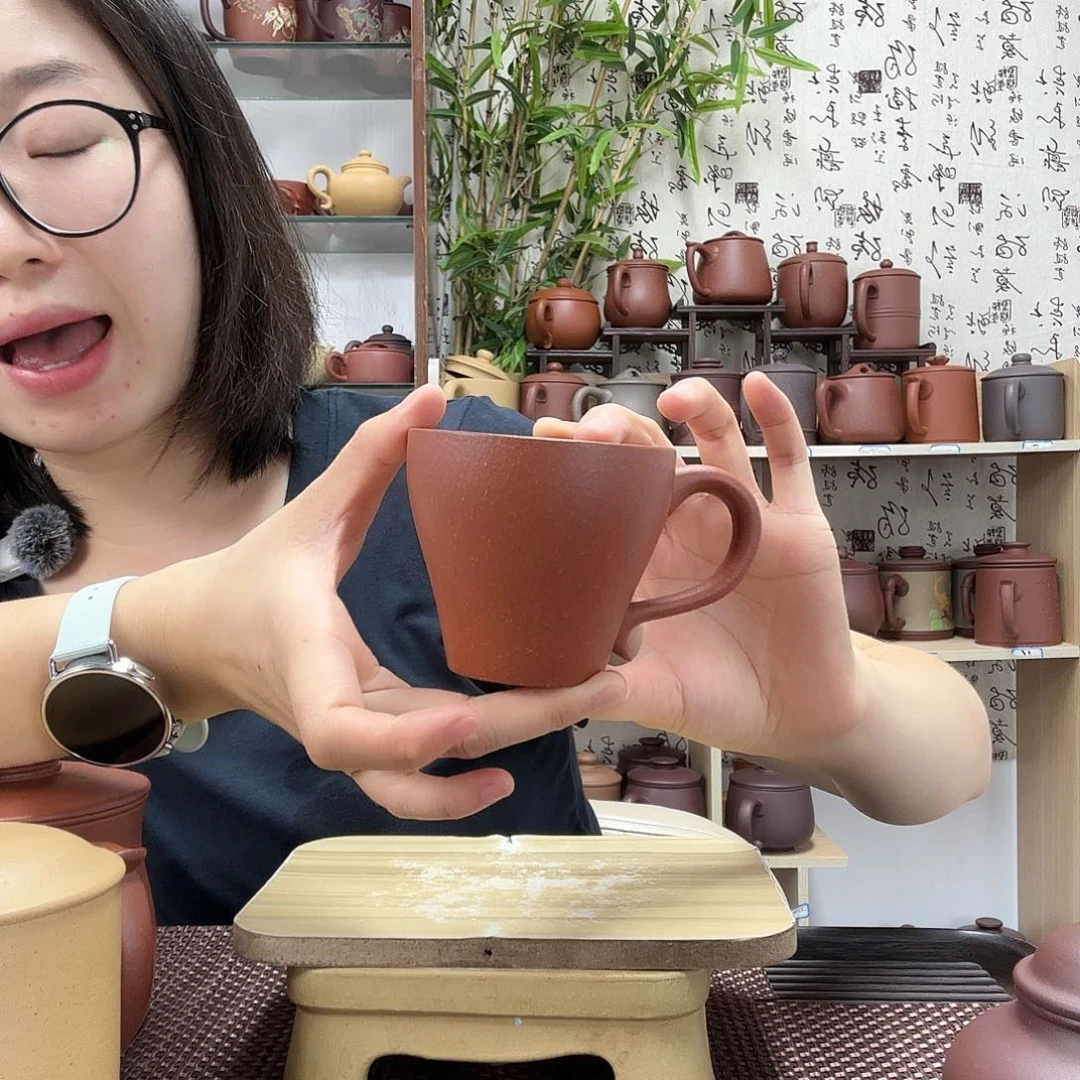 茶壶紫砂红降坡马克主人杯200CC左右没礼盒