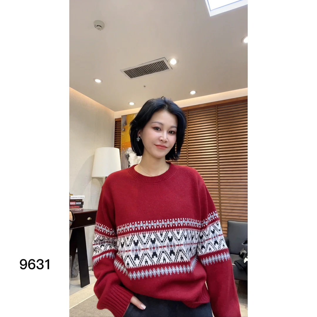 MISS MIN  9631 复古提花半高领打底毛衣新款宽松时尚百搭针织衫