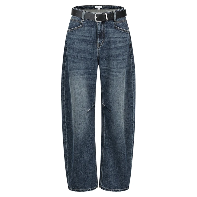 UR2026春季新款女装丹宁回潮复古腰带弯刀牛仔长裤UYV850127