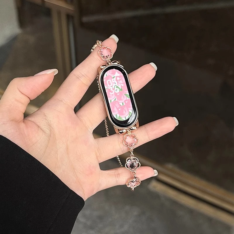 分秒数码五叶草适用小米手环9/8腕带金属手链NFC版小米手环9表带