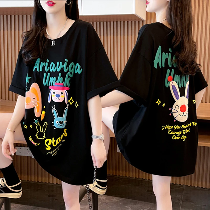 纯棉短袖T恤女夏季新款韩版宽松大码胖mm300斤半袖t恤上衣潮