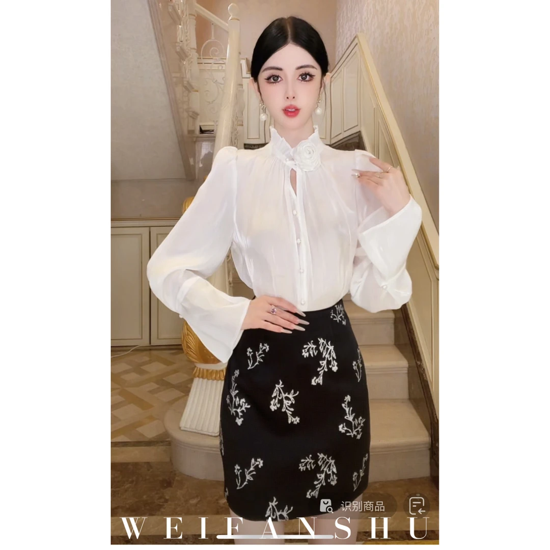 WEIFANSHU/魏凡舒【香榭琉光】秋季新款法式设计感玫瑰花朵名媛衬衫