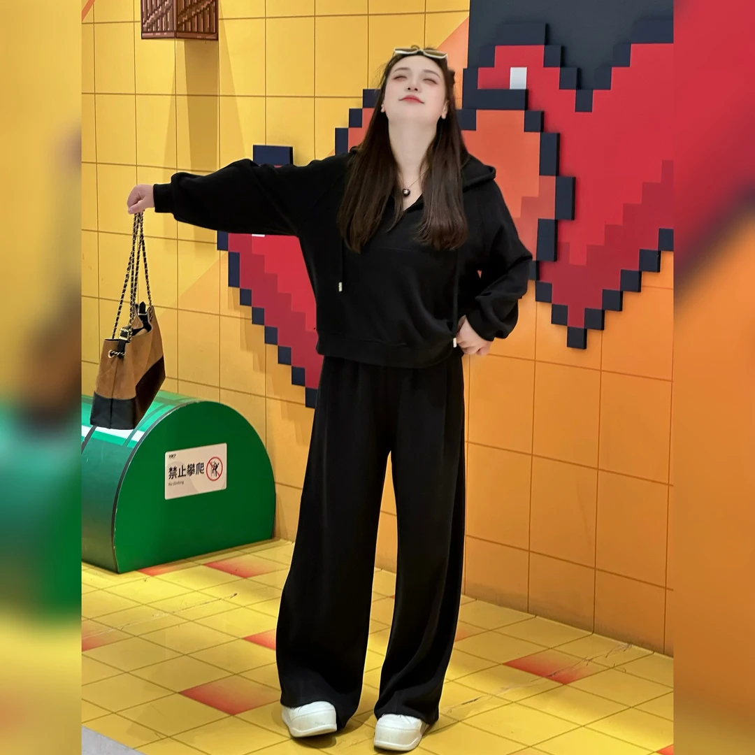 楠序【巨好看】魏魏微胖女装冬季新款韩版时尚休闲卫衣套装NX13858