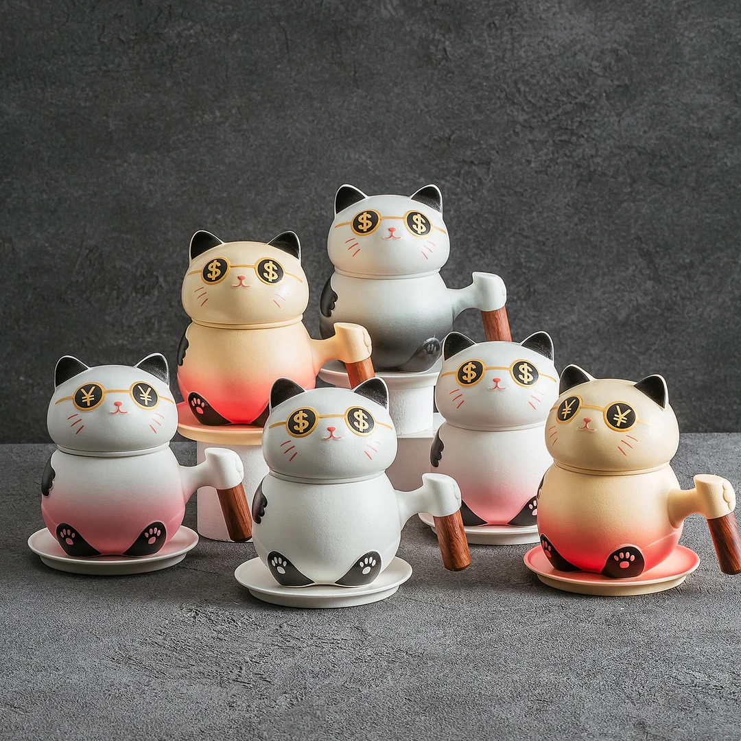 2025年新款特别好看的高级感精致高颜值的招财猫陶瓷咖啡杯马克杯