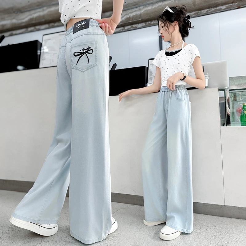 女童牛仔裤薄款6-12岁儿童天丝裤子中大童女孩夏装阔腿裤夏季直筒