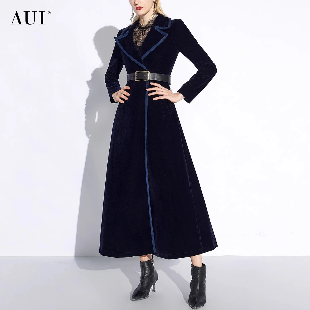 【七语专属】AUI风衣女过膝气质女装丝绒大衣外套-AUI18Q2805