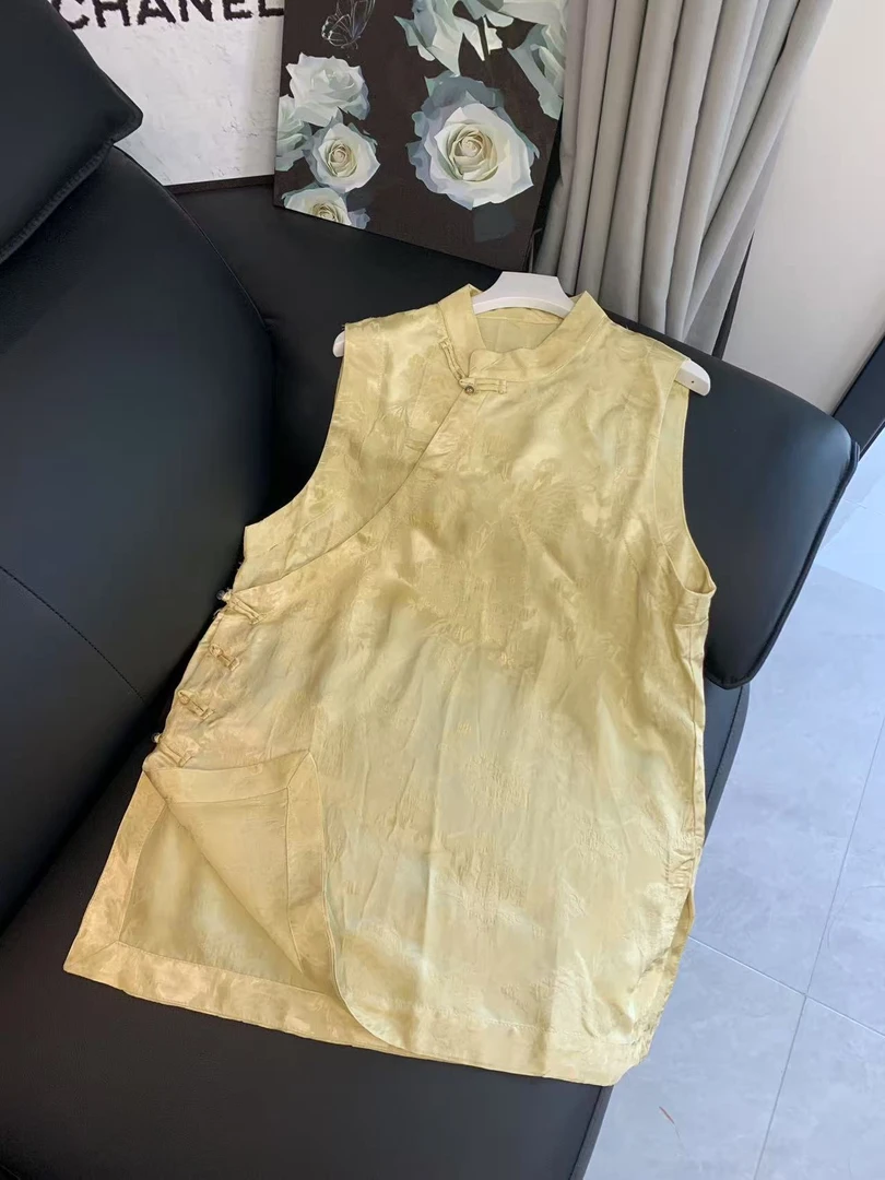 九月  鹅黄-奥黛 新中式提花百搭宽松时尚无袖马甲裙