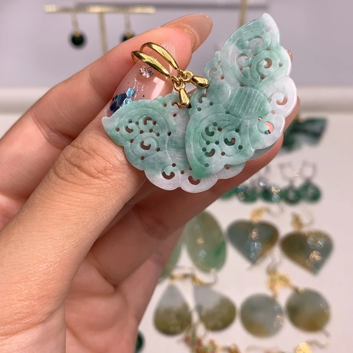 翡翠银S925镶嵌耳饰耳饰