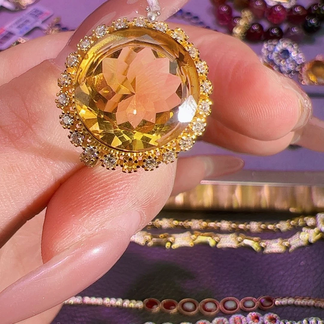 黄晶黄水晶银S925镶嵌