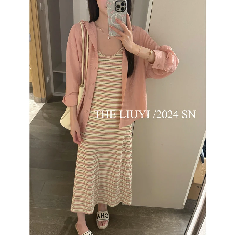 【LIUYI】霓虹~夏季显瘦条纹吊带连衣裙45112
