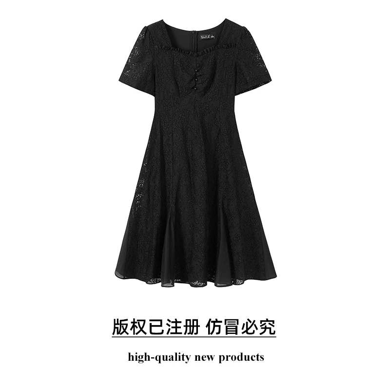 奢姿【云肆】2025年夏季新款大码女装法式胖妹妹温柔风蕾丝连衣裙
