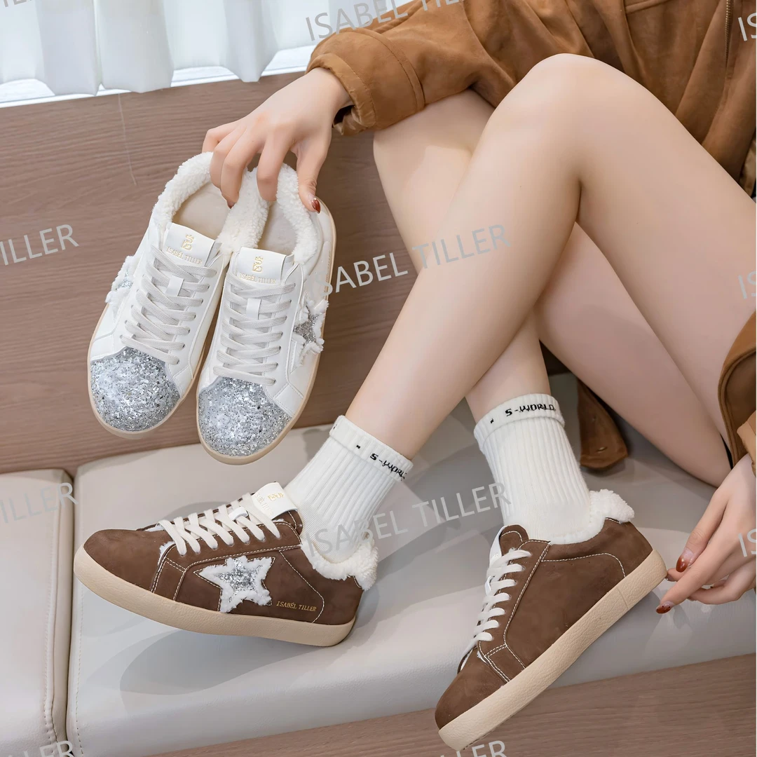 ISABEL TILLER冬季新款复古星星鞋毛毛鞋加绒保暖休闲鞋
