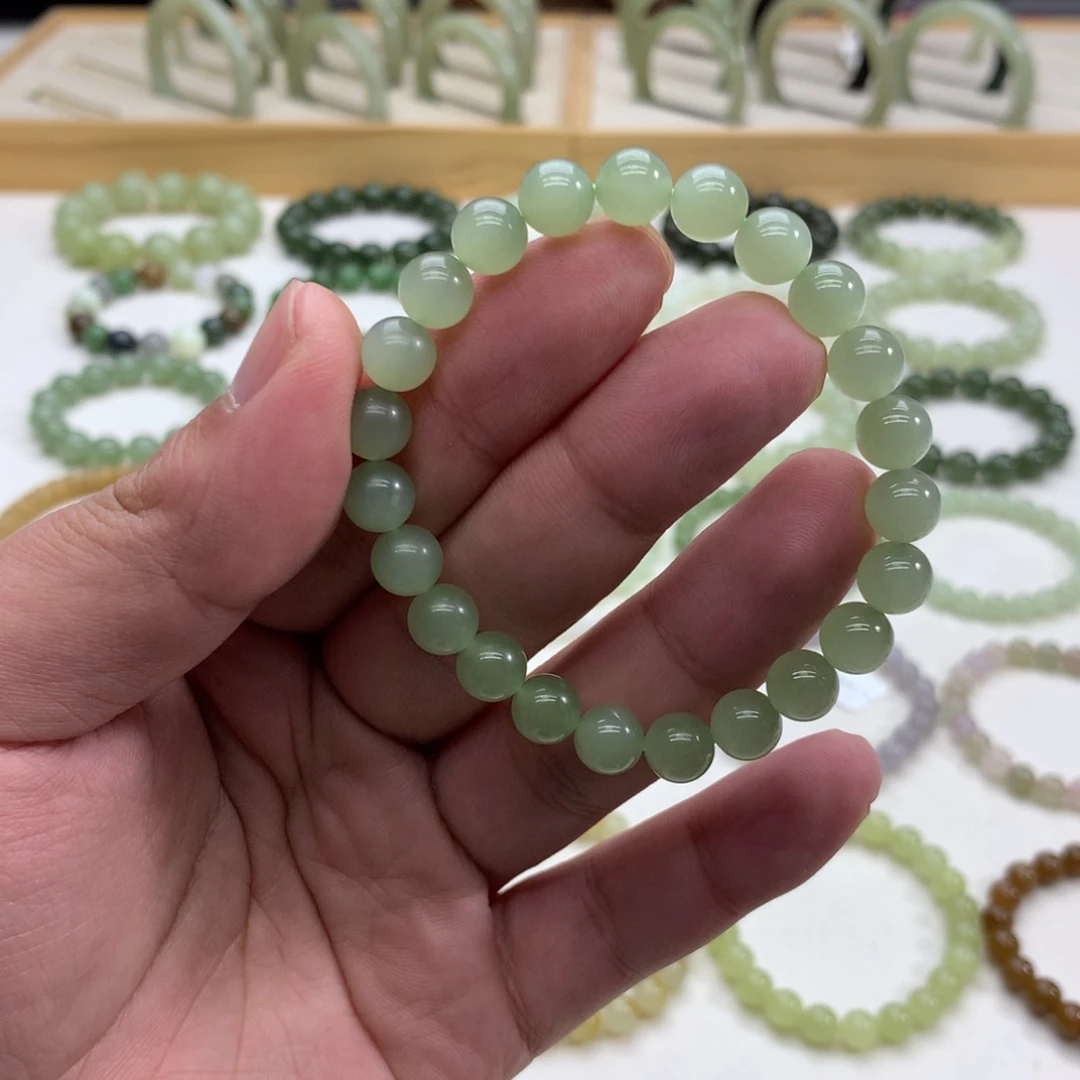 和田玉手串（冰晴绿8）未镶嵌