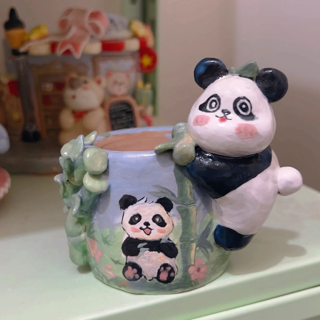 熊猫福福老梧家纯手工多肉花盆