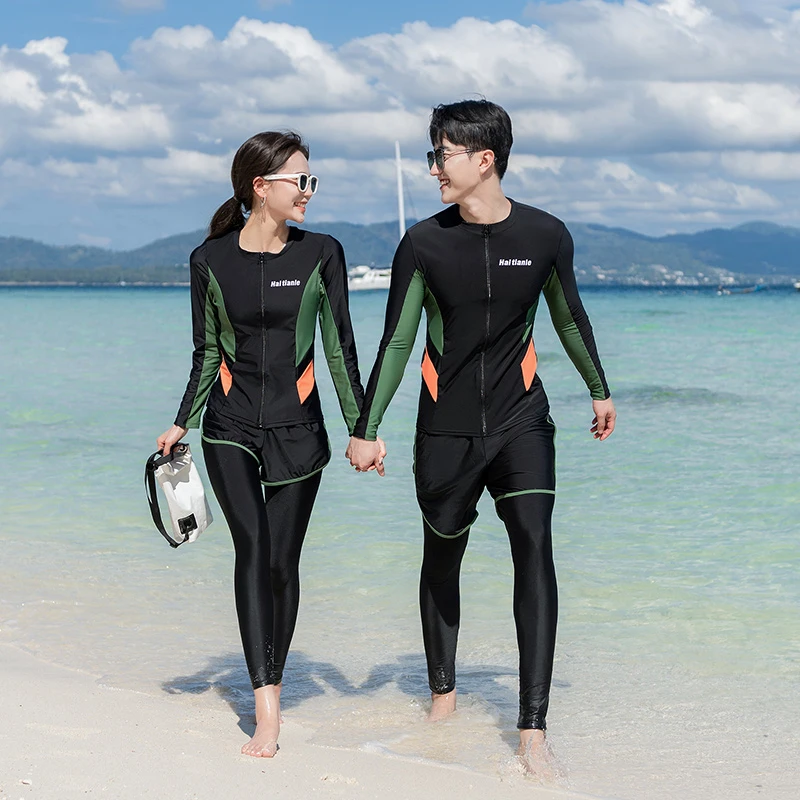 情侣潜水服长袖长裤分体泳衣防晒冲浪浮潜舒适水母衣套装