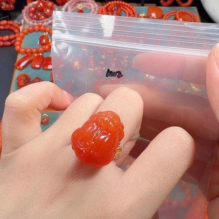 南红玛瑙银S925镶嵌戒指