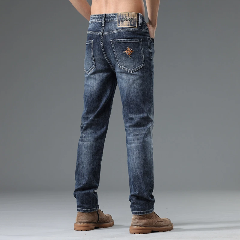 1609#春夏修身直筒高端大牛弹力牛仔男28-40码【24】(灰底)