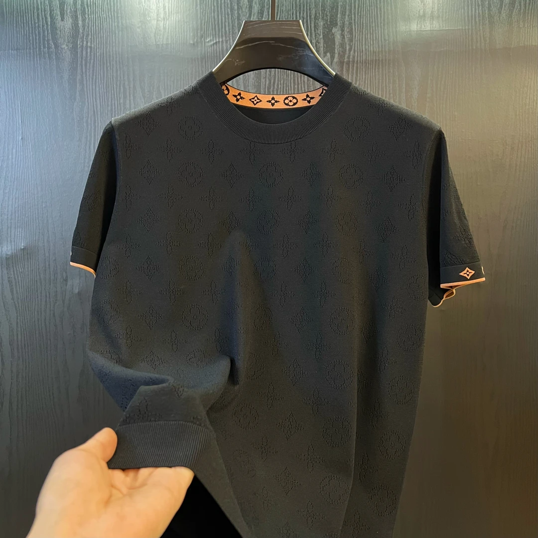 2025轻奢风  春夏高端系列 针织伊力特 挑孔老花 男士圆领短袖T恤