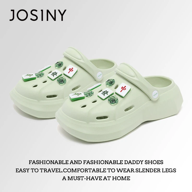 卓诗尼中国风洞洞鞋夏diy材料鞋麻将中发财凉拖踩屎感包头沙滩鞋