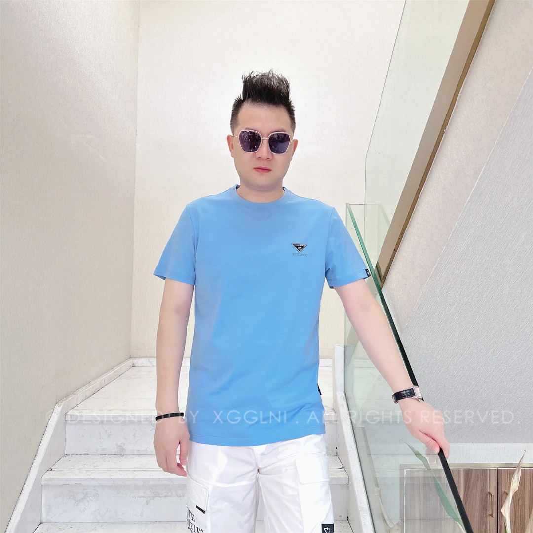 夏季款XGG浮力胸口黑色三角标男士品质高端奢品洋气上档次短袖T恤
