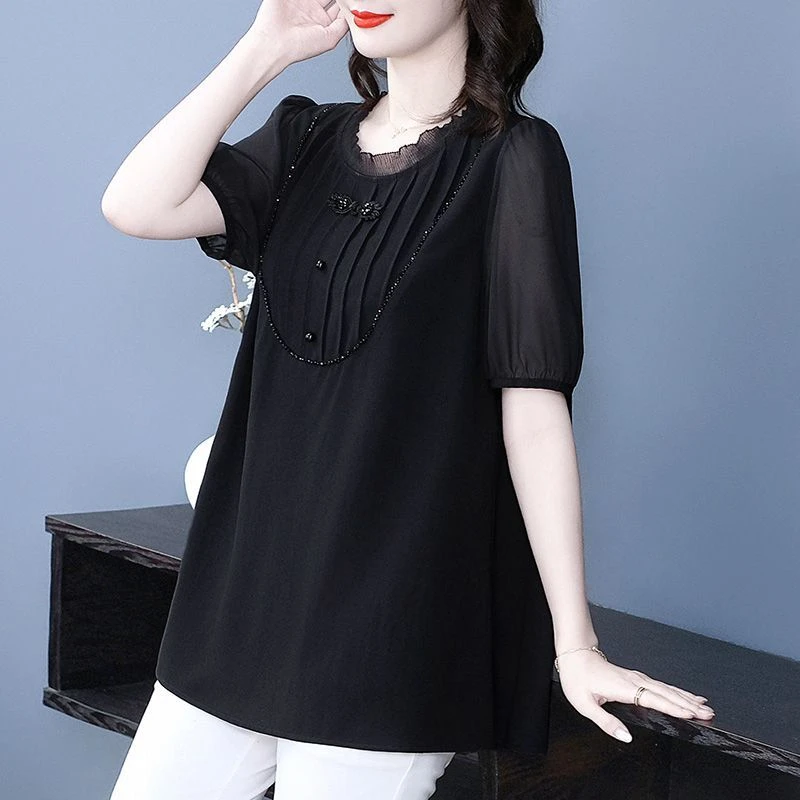 大码女装短袖衬衫女2025夏季新款气质洋气显瘦遮肚子上衣250613