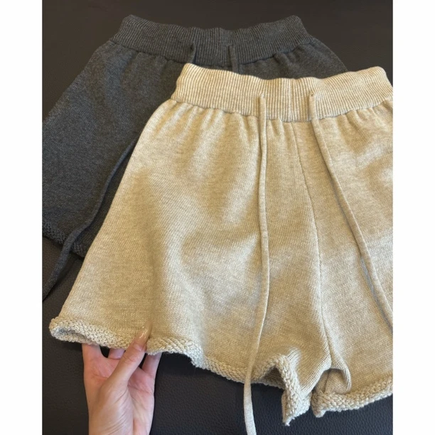 【氧气日杂风】秋冬毛圈绣卷边设计针织短裤宽松休闲短裤女