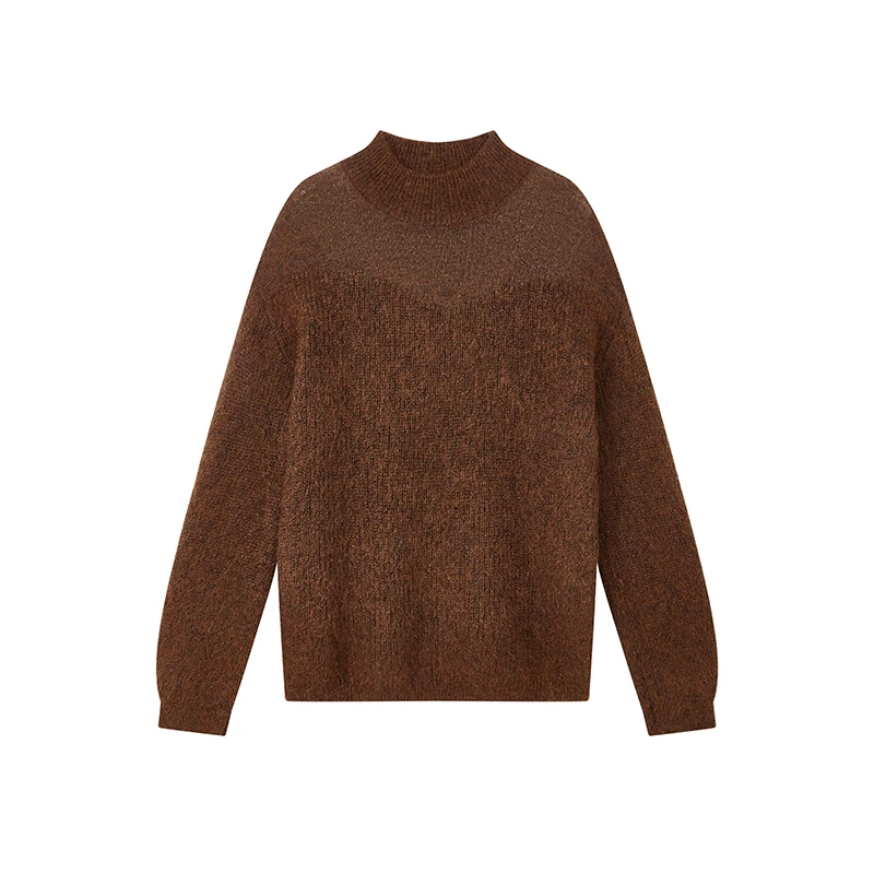 【许半夏推荐】气质休闲针织衫半透拼接圆领纯色上衣女X10AZS8568