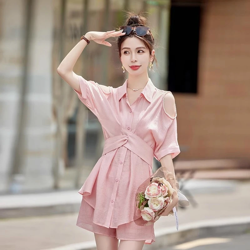 薄款衬衫短裤两件套夏装2025年新款小个子减龄穿搭一整套时尚套装