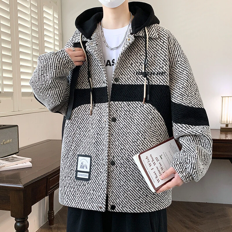 春季外套男2025新款潮牌可脱卸连帽夹克宽松休闲潮流港风格子韩版