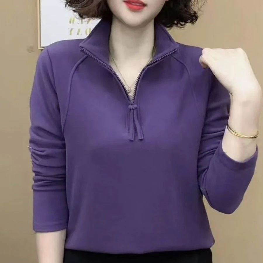 秋冬新品保暖中年妈妈时尚百搭显瘦修身高级设计半拉链打底女上衣