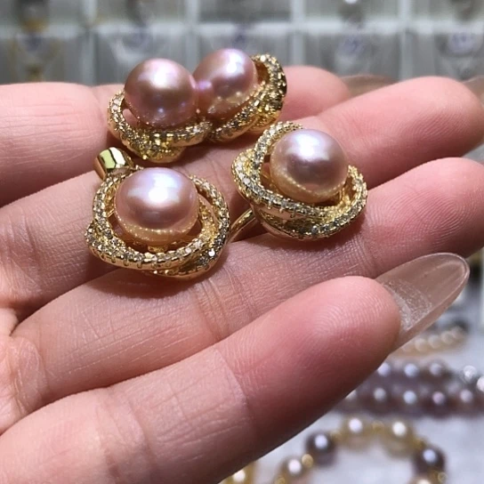 淡水珍珠耳饰银S925镶嵌