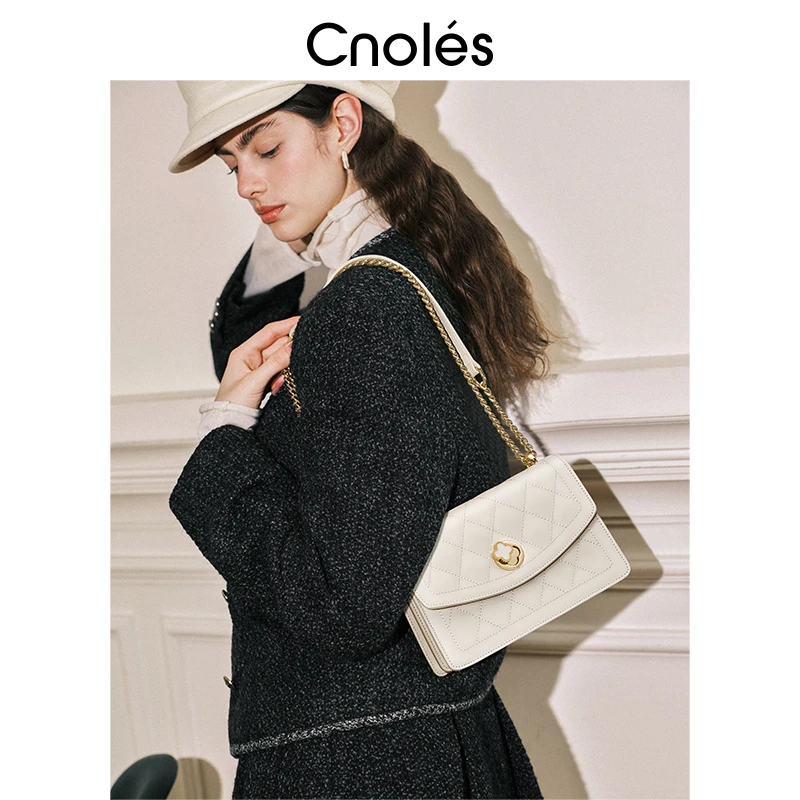 【Cnoles官方正品】小包包女款爆款2025新款菱格链条斜挎包上班通勤