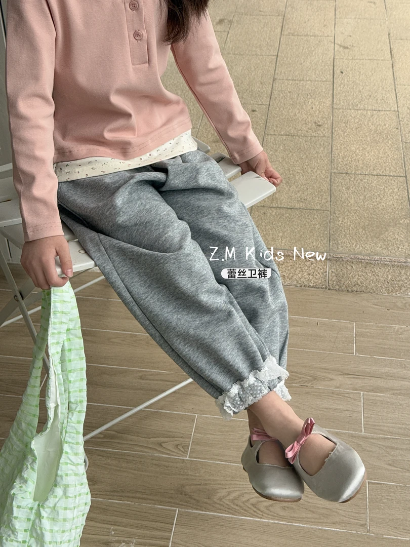 【蕾丝卫裤】2025春季韩版洋气百搭蕾丝花边休闲裤女童卫裤B-58343