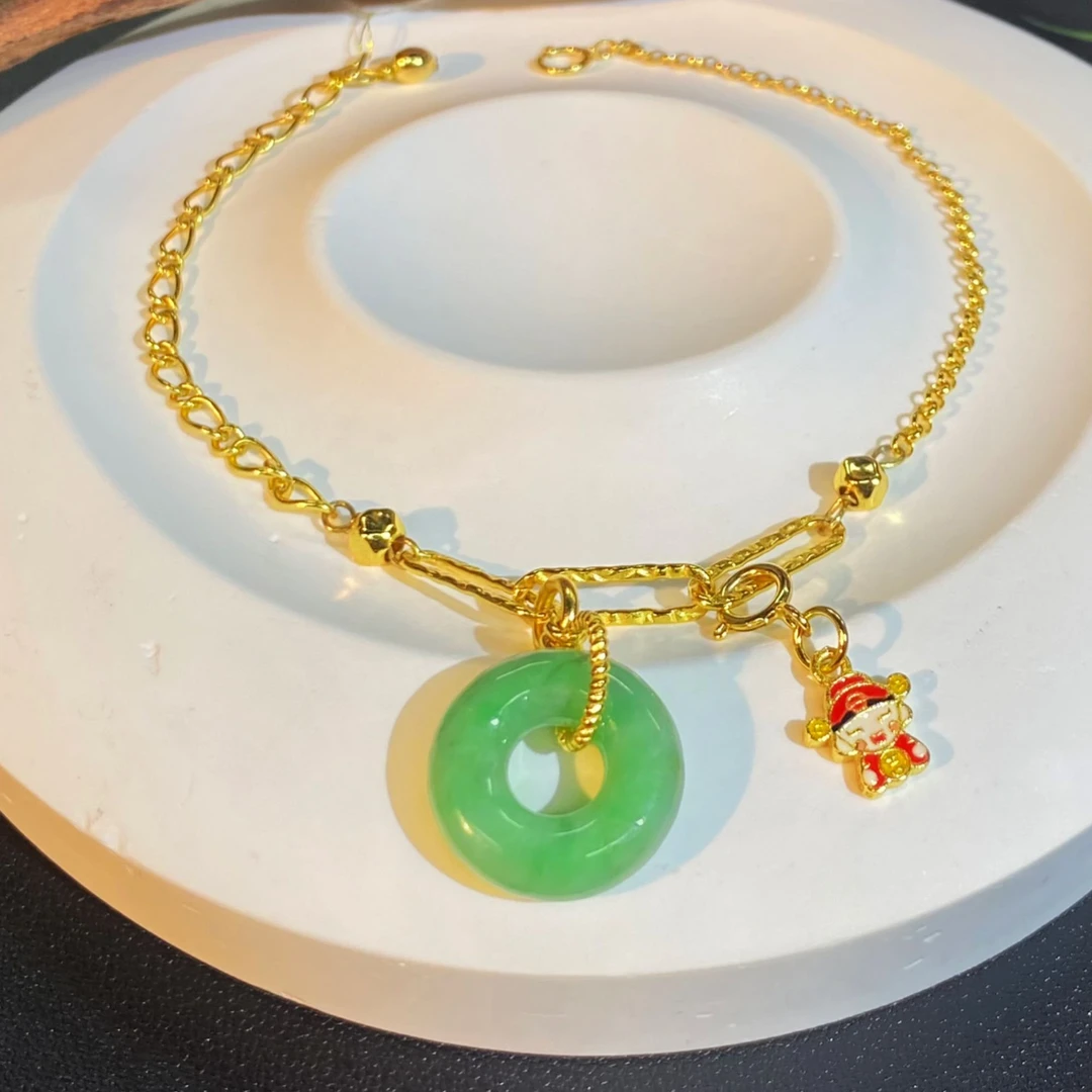 【陌玉精选】天然缅料A货翡翠时尚百搭甜甜圈手链一件 财财小提溜