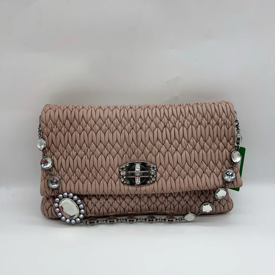 95新 MIU MIU/缪缪 粉色褶皱钻石链条包 1557 9106