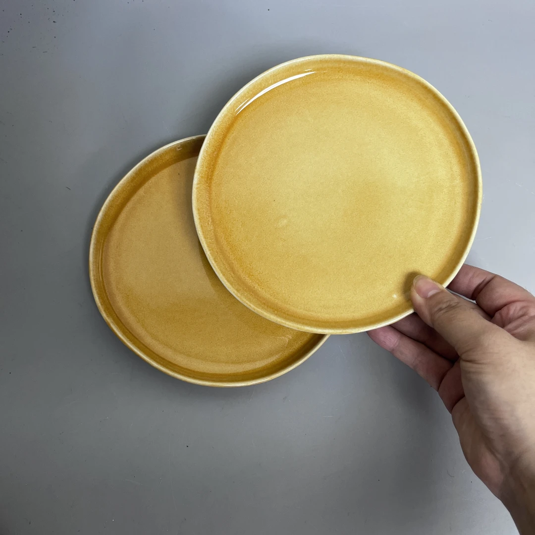 新款骨碟【2个】姜黄色窑变圆形高颜值点心盘蛋糕盘小吃碟2242微瑕