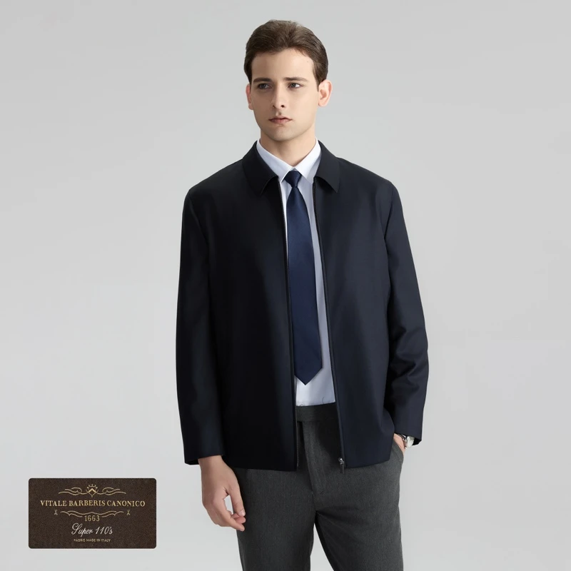 【维达莱VBC进口羊毛面料】春秋新款夹克高支纱羊毛行政茄克男外套