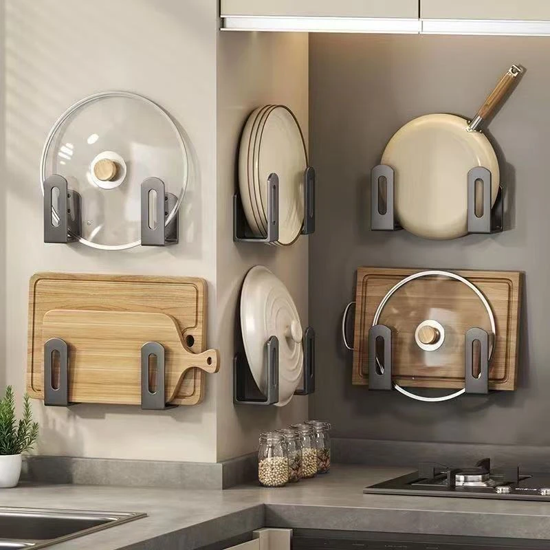 锅盖架厨房置物架壁挂式免打孔菜板架砧板架子多功能挂钩收纳神器