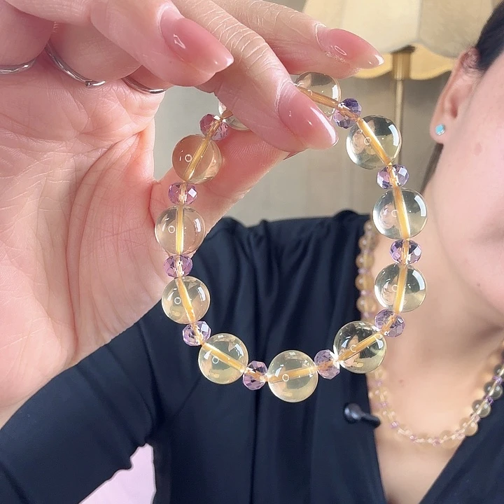 水晶手链未镶嵌天然黄水晶+紫水晶手串