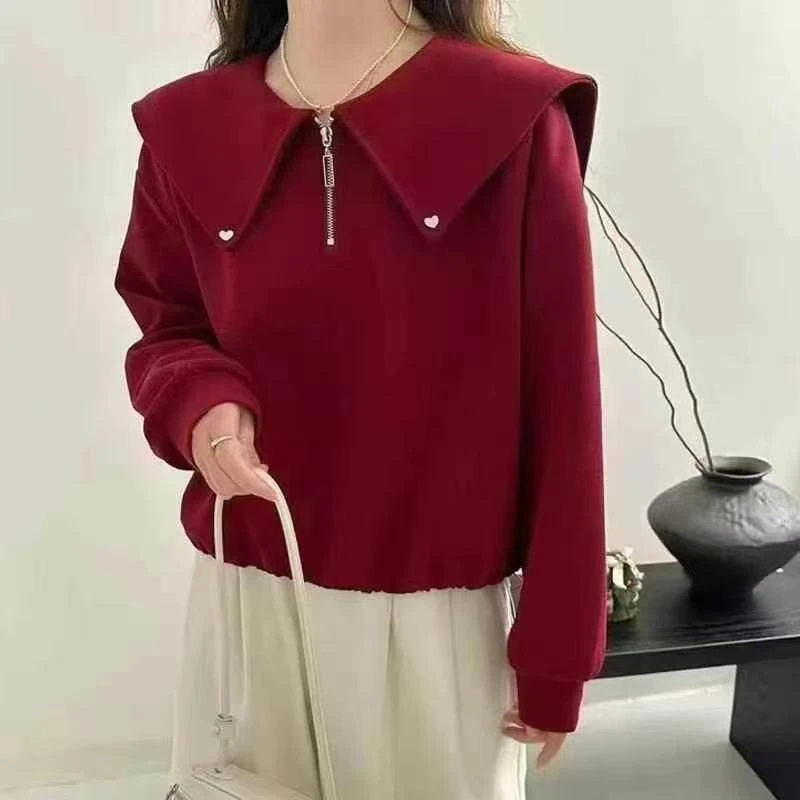 [ W i F i ]6099设计感海军风半拉链套头卫衣女短款休闲上衣