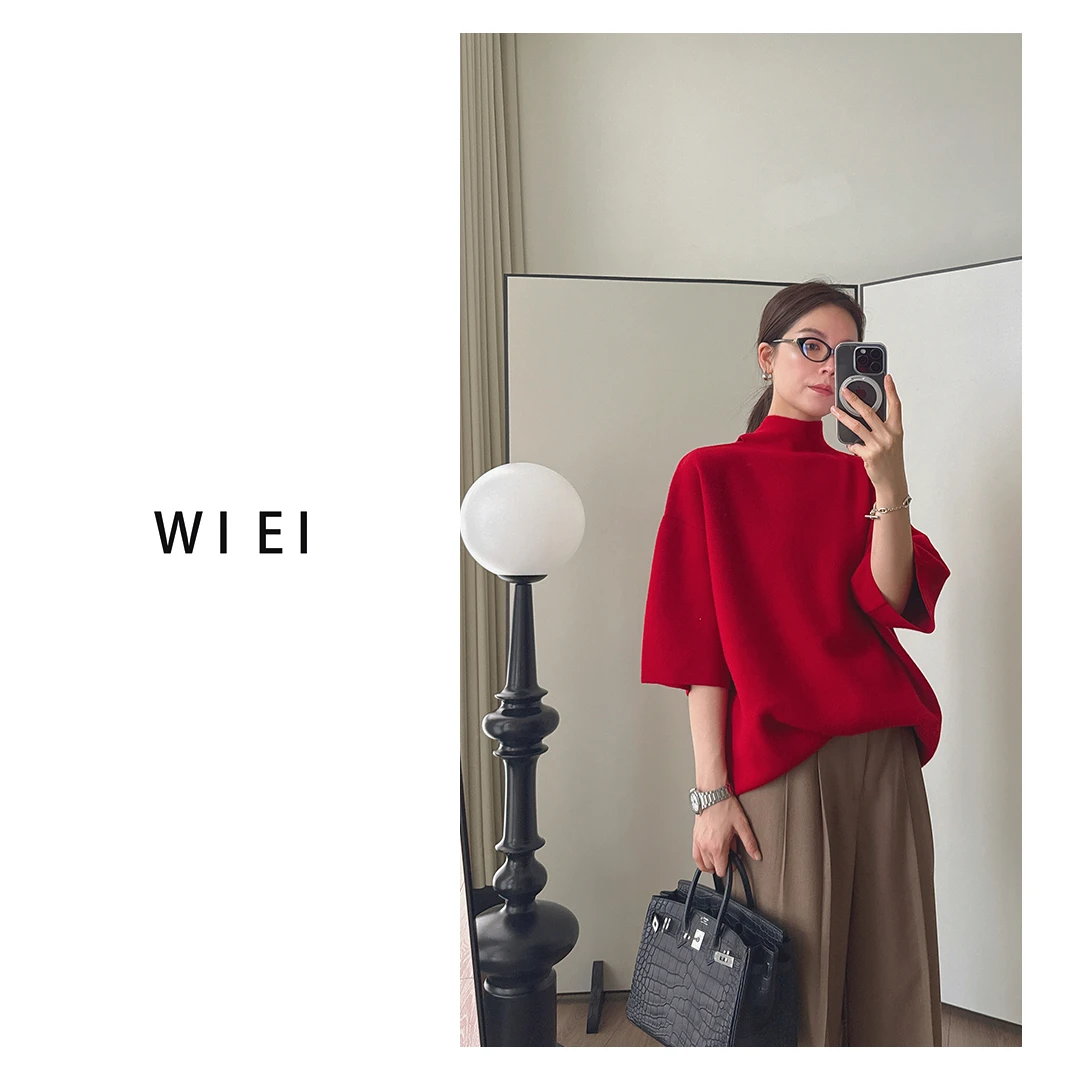 《WI EI》精纺羊毛_松弛飘带设计感Row风五分袖多穿针织衫W25309167