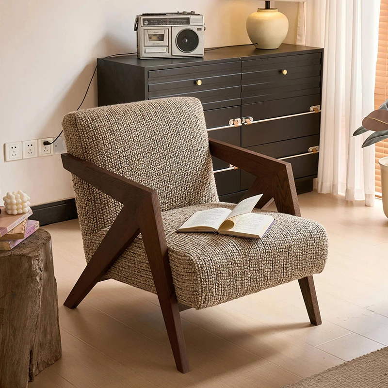 浪漫风情理查德单人沙发椅中古风客厅阳台休闲椅轻奢高端实木沙发