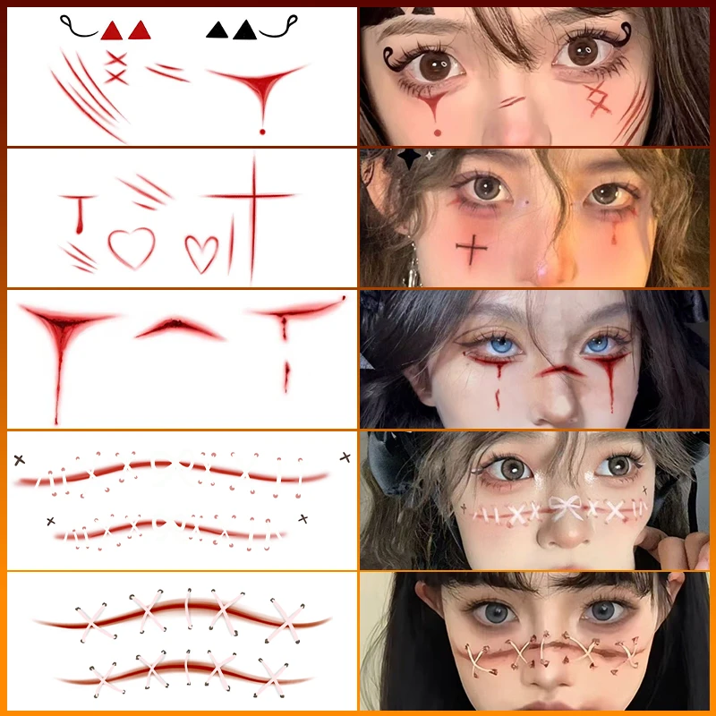 万圣节爆款受伤妆容彩色脸贴防水持久派对角色扮演氛围感可水洗酷