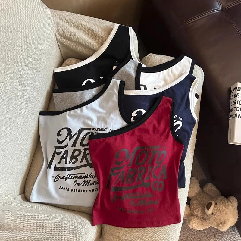 带胸垫斜肩吊带背心女夏泰式多巴胺明媚独特外穿泰国海边无袖上衣