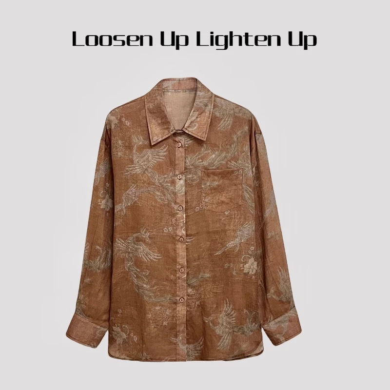 Loosen Up【凤凰花】100支超细纯苎麻复古印花廓形衬衫/松紧半身裙